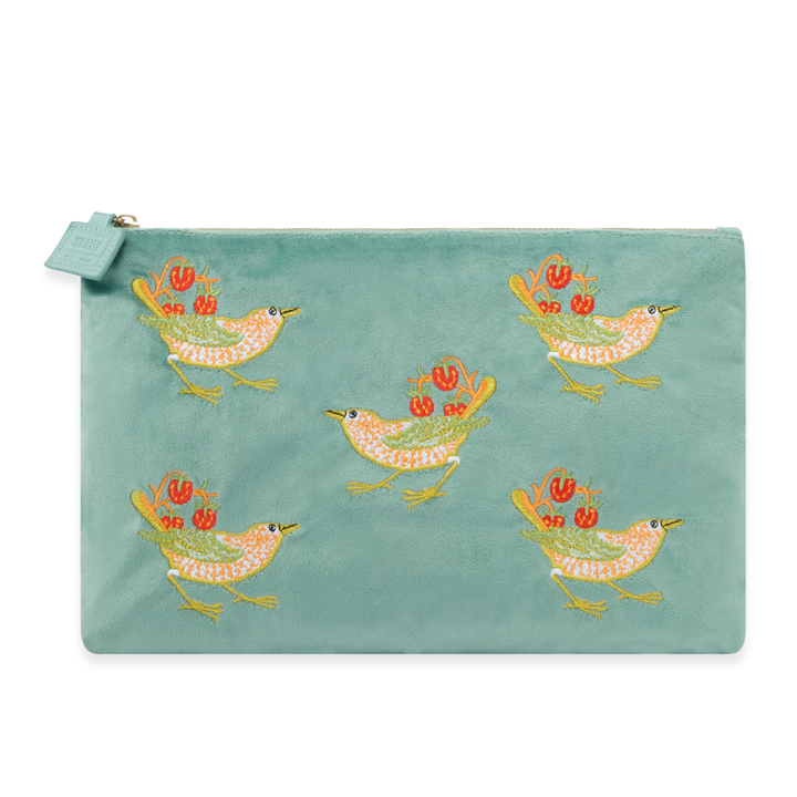 Strawberry Thief Embroided Velvet Pouch, Large