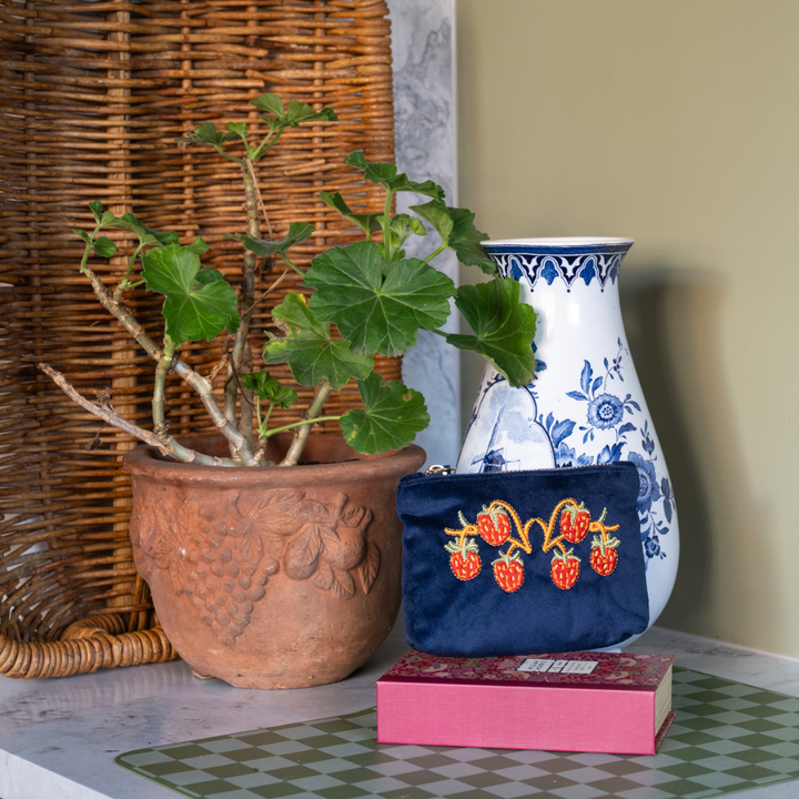 Strawberry Thief Embroided Velvet Pouch, Small