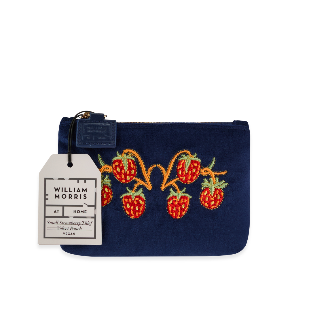 Strawberry Thief Embroided Velvet Pouch, Small